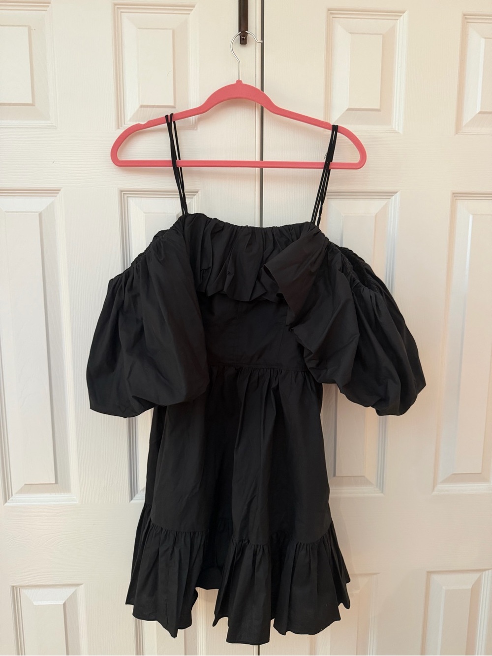 Ulla Johnson Black Off-Shoulder Puff-Sleeve Tiered Mini Dress